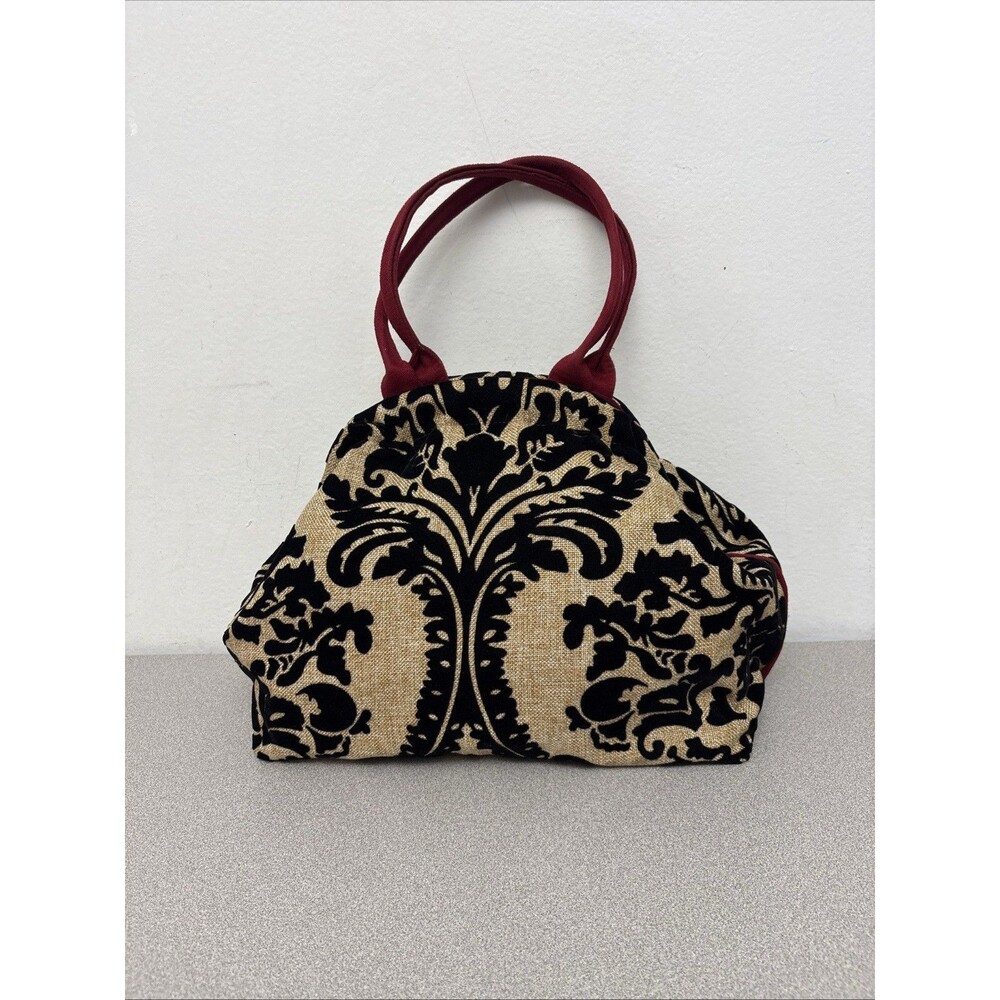 Atenti Tapestry Raised Velvet Floral Shoulder Bag, Burgundy Velvet Handles, 13x6